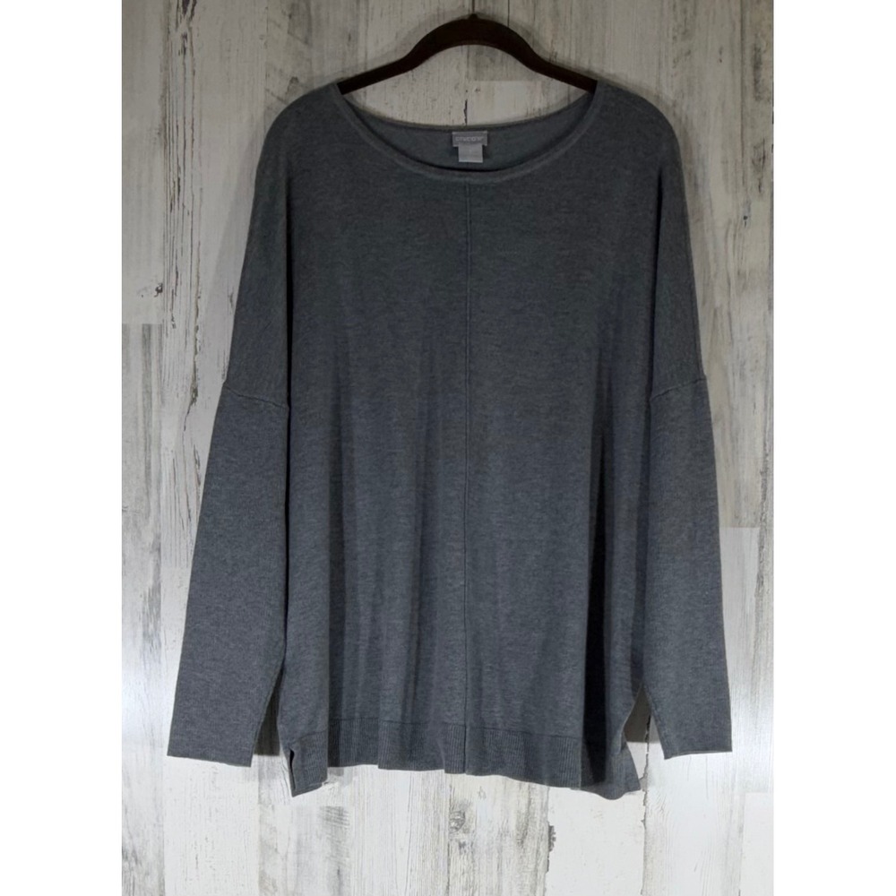 Chicos Pullover‎ Sweater 3 or XL Gray Cashmere Blend Drop Shoulder Scoop Neck